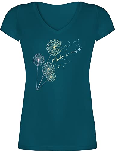 T-Shirt Damen V Ausschnitt - Sprüche Statement - Pusteblume Flower - L - Türkis - Shirts Frauen Shirt mit Buntem Print Aufschrift Pflanzen Tshirts Blume Blumenmuster t-schirts Tshirt Wish tischert von Shirtracer