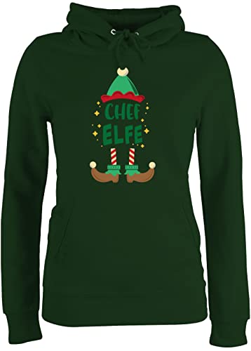Pullover Damen Hoodie Frauen - Weihnachten Chef Elfe I Weihnachtself - M - Dunkelgrün - weihachtspullover weihnachtspullis weihnachtsmotiv elf Fun-Kapuzenpullover Weihnachtspullover von Shirtracer