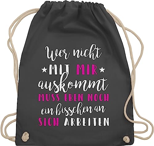 Turnbeutel Rucksack - Sprüche Statement Spruch - Wer mit mir nicht auskommt - Unisize - Dunkelgrau - rucksäcke baumwolle bag turn tasche rucksaecke stoffsackerl kordelzug beutel kordel stoff von Shirtracer