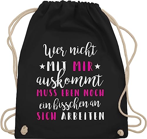 Turnbeutel Rucksack - Sprüche Statement Spruch - Wer mit mir nicht auskommt - Unisize - Schwarz - lustige damen beutel+rucksack+mit+sprüchen sprueche buero stoffrucksack von Shirtracer