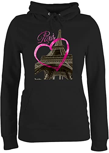 Pullover Damen Hoodie Frauen - Stadt und City Outfit - I Love Paris - XS - Schwarz - städte Pariser hoddys valemtinstagsgeschenk Eifelturm Hoddies/pullies valentinstaggeschenk Eiffelturm von Shirtracer