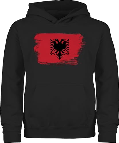 Kinder Hoodie Jungen Mädchen - Fußball EM WM - Albanien Albanija - 128 (7/8 Jahre) - Schwarz - albanian flag pullover jungs fussball albanische flagge junge fanartikel albanischer adler pulli von Shirtracer