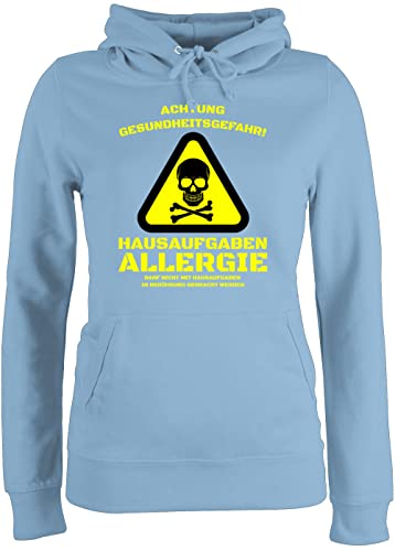 Pullover Damen Hoodie Frauen - Sprüche Statement - Hausaufgaben Allergie - M - Hellblau - Statements schüler Spruch Hoddies Teenager mädchen mit Aufschrift Homework Huddy Gesundheit pullis von Shirtracer