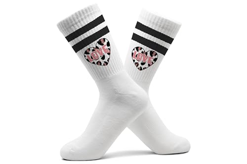 Statement - Leoprint Herz Socken Leopardenmuster Herz Love I Leo Print Tennissocken Leopard I Leo Muster - 37-41 - Schwarz - damen statements socke mit von Shirtracer