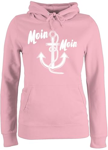 Pullover Damen Hoodie Frauen - Sprüche Statement - Moin Moin Anker - XXL - Hellrosa - Hamburg Mode Statement-Pullover mit Aufschrift moein Pulli Statements matrose Hoodies sprüchen￼ maritim von Shirtracer