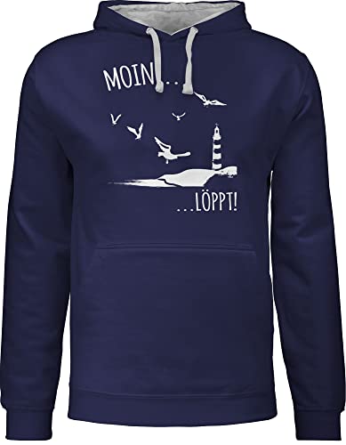 Shirtracer Pullover Herren Frauen Hoodie Kontrast zweifarbig - Sprüche Statement - Moin...Löppt! - weiß - XXL - Navy Blau/Grau meliert - Moin Damen moinzen Hoodies/pullis moinsen norddeutsche Hoddies von Shirtracer