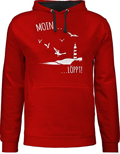 Pullover Herren Frauen Hoodie Kontrast zweifarbig - Sprüche Statement - Moin...Löppt! - weiß - XXL - Rot/Schwarz - damen pulli mit norddeutschen hudis fun-kapuzenpullover kapuzen hoodies huddy von Shirtracer