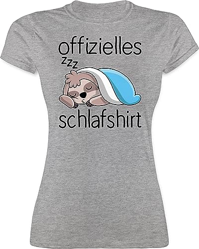 Shirt Damen - Sprüche Statement - Offizielles Schlafshirt mit Faultier - schwarz - M - Grau meliert - Frauen Tshirts Tshirt t Shirts Kurzarm Oberteil t-Shirts t-Shirt Frau Oberteile Fuer für von Shirtracer