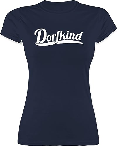 Shirt Damen - Sprüche Statement - Dorfkind Weiss - XL - Navy Blau - mit Aufschrift Bauern Shirts Tshirt Spruch Dorf Funshirts für Frauen ich Bin EIN t-Shirt tischert t-Shirts Oberteile t-schirts von Shirtracer