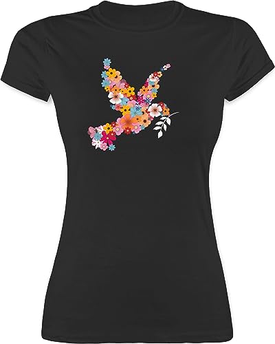 Shirt Damen - Sprüche Statement - Friedenstaube - M - Schwarz - Oberteil Hippi Tshirt Shirts mit Aufschrift Taube tischert t Frau Peace Frauen Tshirts Peace+Shirt+Damen t-Shirt leiberl t-Shirts von Shirtracer