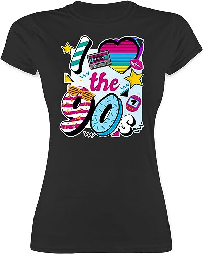 Shirt Damen - Sprüche Statement - I Love The 90s - L - Schwarz - Outfit 90er Jahre Party 90 Frauen t-Shirt er 90ger Girl Tshirt Mottoparty Funshirt 90' tailliert Tshirt+90er+Jahre+Damen von Shirtracer