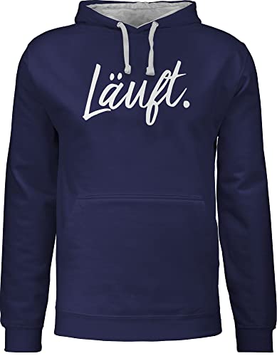 Pullover Herren Frauen Hoodie Kontrast zweifarbig - Sprüche - Läuft - Statement - 5XL - Navy Blau/Grau meliert - laeuft hoddies/pullies mit aufschrift läuft" oberteil spruch typo pollover läuft. von Shirtracer