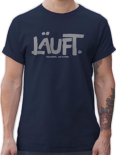 T-Shirt Herren - Statement - Läuft - Läuft Lustig Sprüche Lustiger Spruch Nerd Geek Läuft bei Mir - M - Navy Blau - Shirt männer Tshirt mit tischert lustige Geschenke Oberteil Herr von Shirtracer