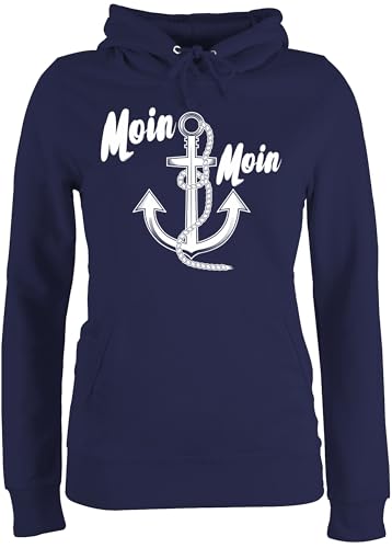 Pullover Damen Hoodie Frauen - Sprüche Statement - Moin Moin Anker - XXL - Navy Blau - Hamburg Mode Statement-Pullover mit Aufschrift moein Pulli Statements matrose Hoodies sprüchen￼ maritim von Shirtracer