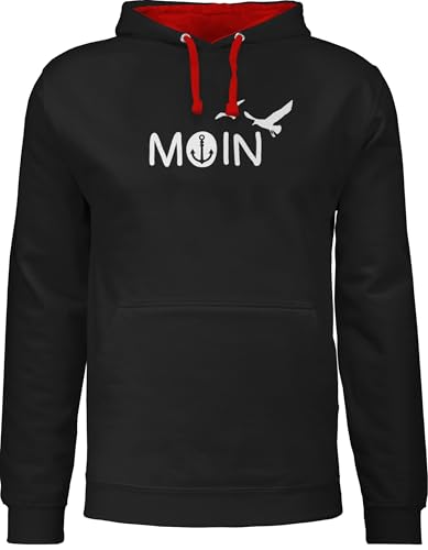 Pullover Herren Frauen Hoodie Kontrast zweifarbig - Sprüche Statement - Moin Moin Hamburg Maritime Nordsee Geschenk - XL - Schwarz/Rot - hoody ostsee mit aufschrift boot hoddies statements möwe von Shirtracer