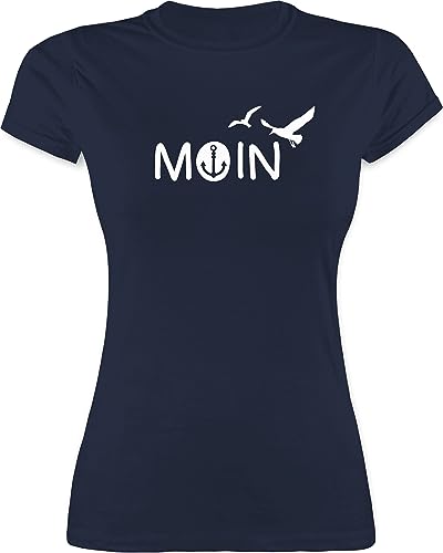 Shirt Damen - Sprüche Statement - Moin Moin Hamburg Maritime Nordsee Geschenk - XXL - Navy Blau - norddeutschland Tshirt Matrosen Frauen t-Shirts bootszubehör t-schirts Boot Oberteile möwen von Shirtracer