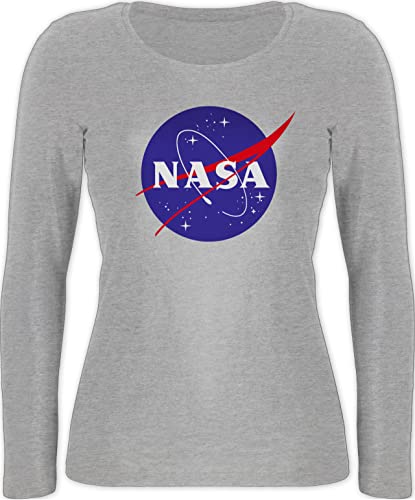 Langarmshirt Damen - Sprüche Statement - NASA Meatball Logo - S - Grau meliert - Shirt Langarm zocker Space Tshirt schwarz Geek Patch t-Shirt Oberteil Nerd Astronaut Nerds jungsgeschenke Geeks & von Shirtracer