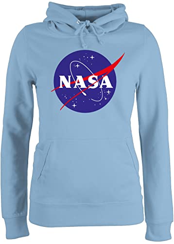 Pullover Damen Hoodie Frauen - Sprüche Statement - Raumfahrt NASA Meatball Logo I - S - Hellblau - Sweater Statement-Pullover zocker Space Pulli Geek Patch Fun-Kapuzenpullover Nerd Sternen hoddys von Shirtracer