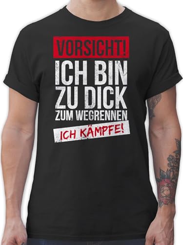 T-Shirt Herren - Sprüche Statement - Vorsicht! ich Bin zu dick zum wegrennen ich kämpfe Grunge - XXL - Schwarz - Tshirt Dicke Shirts mit Aufschrift renn Nicht Shirt männer Statements um rennen von Shirtracer