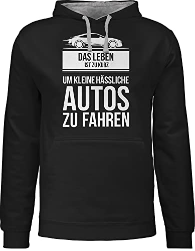 Shirtracer Pullover Herren Frauen Hoodie Kontrast zweifarbig - Sprüche Statement - das Leben ist zu kurz um kleine hässliche Autos zu Fahren - S - Schwarz/Grau meliert - Petrolhead Pulli Damen Auto von Shirtracer