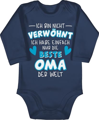 Baby Body langarm Mädchen Junge - Sprüche - Ich bin nicht verwöhnt - Ich habe einfach nur die beste Oma der Welt - Weiß/Blau - 3/6 Monate - Navy Blau - strampler babybody mit aufdruck bodys von Shirtracer