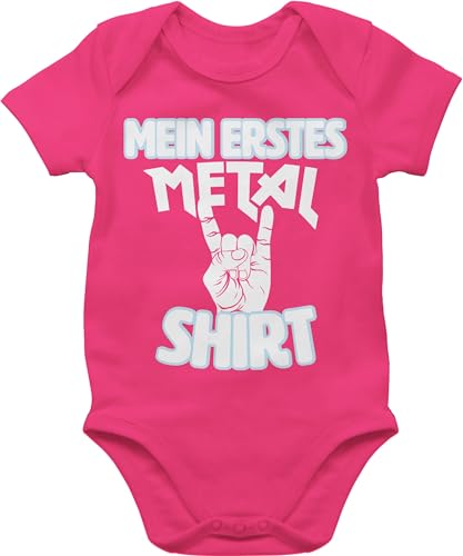 Baby Body Junge Mädchen - Sprüche - Mein erstes Metal Shirt weiß - 3/6 Monate - Fuchsia - strampler mit deutschem spruch bodies sprüchen buddy witzige bodie witzige+sprüche+für+babys+auf+bodys von Shirtracer