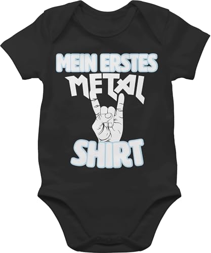 Baby Body Junge Mädchen - Sprüche - Mein erstes Metal Shirt weiß - 3/6 Monate - Schwarz - strampler neugeborene musiker babymode witzig spruch heavy bodys babybody mit sprüchen spruche my first von Shirtracer