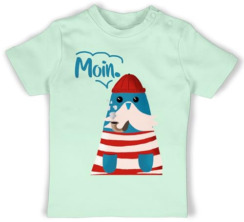 Baby T-Shirt Mädchen Jungen - Sprüche - Moin Walross - 3/6 Monate - Mintgrün - Babykleidung mit sprüchen Spruch ostsee Shirt t-Shirts für Jungs spruche lustige babygeschenke Tshirt von Shirtracer