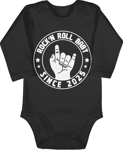 Body langarm Mädchen Junge - Sprüche - Rock'n Roll Baby since 2025-12/18 Monate - Schwarz - babysachen babygeschenke spruch rock babybody babygeschenk spruche rocker strampler baby-geschenke von Shirtracer