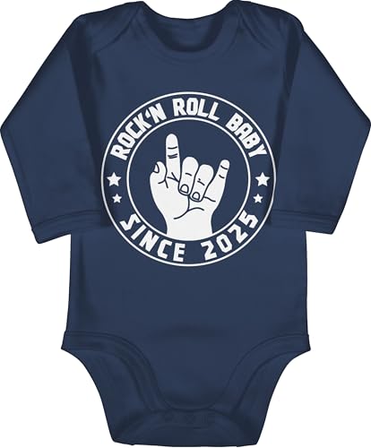 Body langarm Mädchen Junge - Sprüche - Rock'n Roll Baby since 2025-3/6 Monate - Navy Blau - babysachen babygeschenke spruch rock babybody babygeschenk spruche rocker strampler baby-geschenke von Shirtracer
