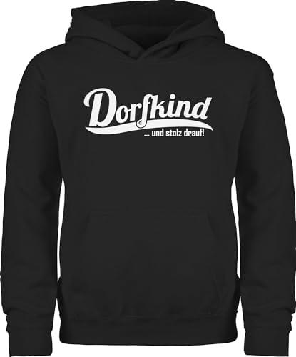 Kinder Hoodie Jungen Mädchen - Statement Sprüche - Dorfkind und stolz Drauf - 98 (1/2 Jahre) - Schwarz - für Spruch Dorf Pullover mit Kapuze spruche Farm reitpullover EIN wo Steht sprüchen von Shirtracer