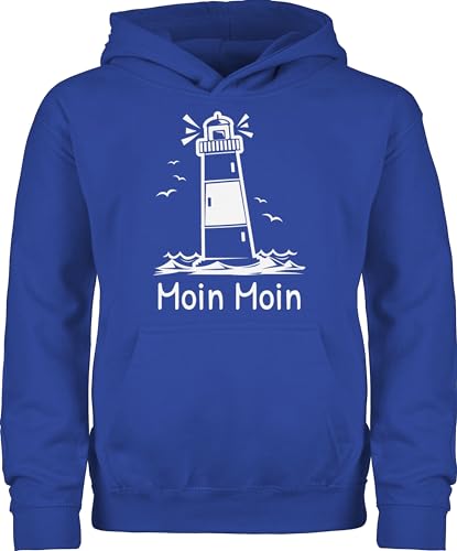 Kinder Hoodie Jungen Mädchen - Statement Sprüche - Moin Moin - Leuchtturm - 98 (1/2 Jahre) - Royalblau - mit spruch hodi hudis baumwoll hoodie, pullies fun-sweatshirts hoody kapuzenpullover pullis von Shirtracer