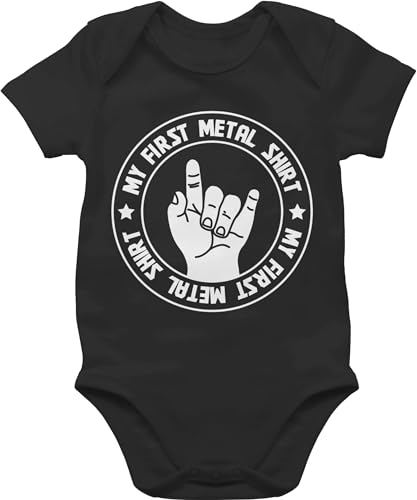 Baby Body Junge Mädchen - Strampler & - My first Metal Shirt - 1/3 Monate - Schwarz - witzige babykleidung rocker bodys babyklamotten neugeboren metall babybody sprüche babyrock babysachen von Shirtracer