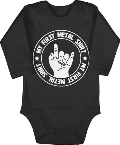 Baby Body langarm Mädchen Junge - Strampler & - My first Metal Shirt - 6/12 Monate - Schwarz - babybodys jungen babykleidung langarmbody strampelanzug fun bodys bodies babies babybody babystrampler von Shirtracer