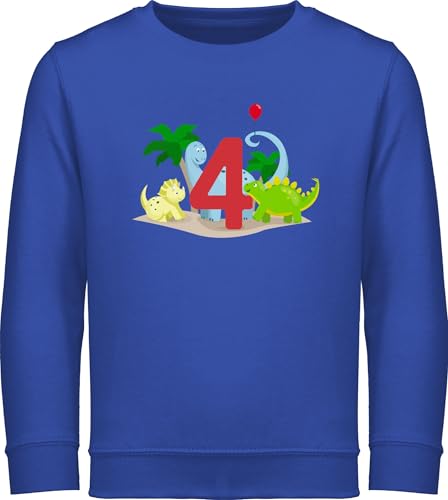 Sweatshirt Kinder Pullover für Jungen Mädchen - 4. Geburtstag - Dino Vier - 104 (3/4 Jahre) - Royalblau - bin 4 junge jahre 4.geburtstag kinderpullover pulli kindershirt langarm 4th birthday von Shirtracer