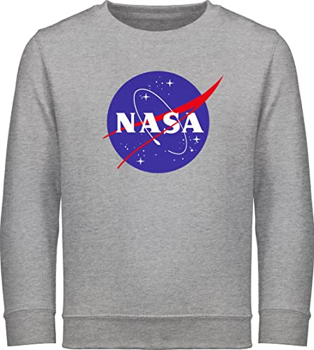 Sweatshirt Kinder Pullover für Jungen Mädchen - Trend Kinderkleidung und Co - Nasa Meatball Logo - 128 (7/8 Jahre) - Grau meliert - nasa+pullover patch sweater astronaut hoddies/pullies space von Shirtracer