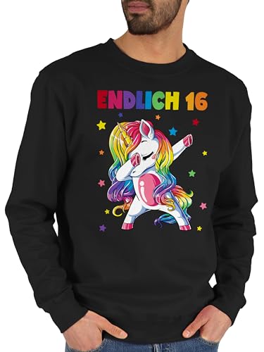 Sweater Pullover Sweatshirt Herren Damen - 16. Geburtstag - Endlich 16 Jahre - Sechzehn Jahre Dabbing Einhorn - M - Schwarz - 16.geburtstag 16-jährige 16.ten geschenke geburtstagsgeschenke zum geb von Shirtracer