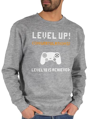 Sweater Pullover Sweatshirt Herren Damen - 18. Geburtstag - Achtzehn Gamer Level - M - Grau meliert - 18 18jährige volljährig volljährigkeit 18ten er zum 18.geburtstag game 18-geburtstag up von Shirtracer