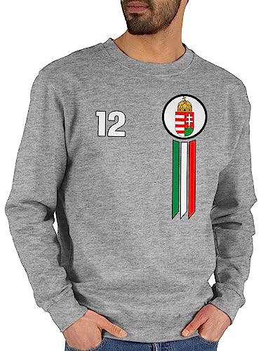 Shirtracer Sweater Pullover Sweatshirt Herren Damen - Fußball EM WM - 12. Mann Ungarn Emblem - XL - Grau meliert - em- Fanartikel Hungary Football Europameisterschaft 2024 Fussball em24 fu Ball von Shirtracer