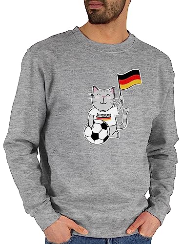 Shirtracer Sweater Pullover Sweatshirt Herren Damen - EM WM - Fußball Katze Deutschland - XL - Grau meliert - Deutschland. Pulli fu Ball Katzen Europameisterschaft 2024 Deutscher Nationalmannschaft von Shirtracer