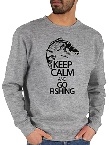 Sweater Pullover Sweatshirt Herren Damen - Angler Geschenke & Angeln Zubehör - Keep calm and go Fishing - M - Grau meliert - angel sport fisch fischerei sprüche motto angelmotiv angelsport fischen von Shirtracer