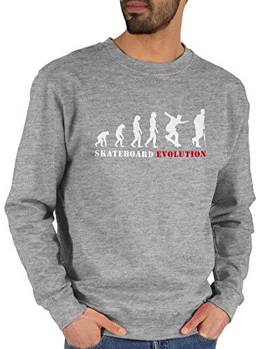 Sweater Pullover Sweatshirt Herren Damen - Entwicklung und Outfit - Skateboard Evolution Verletzung - L - Grau meliert - Sport skaten Skater Skate von Shirtracer