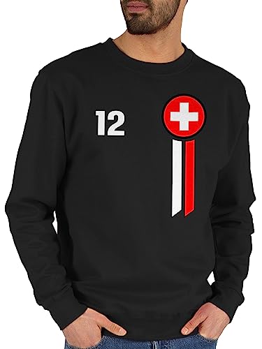 Sweater Pullover Sweatshirt Herren Damen - Fußball EM WM - 12. Mann Schweiz Emblem - L - Schwarz - europameisterschaft schweizer sweatshirts fussball nationalmannschaft jh030 fu ball damen-pullover von Shirtracer