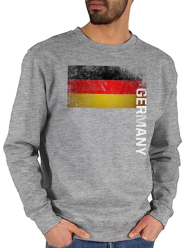 Sweater Pullover Sweatshirt Herren Damen - Fußball EM WM - Deutschland Flagge Adler Germany - L - Grau meliert - europameisterschaft 2024 german fu ball team em- fanartikel deutsche fussball flag von Shirtracer