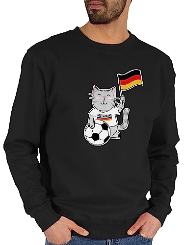 Shirtracer Sweater Pullover Sweatshirt Herren Damen - EM WM - Fußball Katze Deutschland - L - Schwarz - Pulli Fussball deutsche Nationalmannschaft Europameisterschaft 2024 Deutschland. fu Ball Fan von Shirtracer