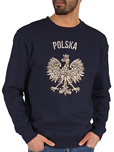 Sweater Pullover Sweatshirt Herren Damen - 2024 Fussball EM Fanartikel - Polska Polnisches Adlerwappen Polen - XL - Dunkelblau - fußball wm 2022 vintage europameisterschaft poland em- polski von Shirtracer