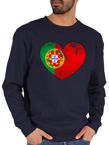 Shirtracer Sweater Pullover Sweatshirt Herren Damen - 2024 Fussball EM Fanartikel - Portugal Vintage Herz - M - Dunkelblau - fußball wm fu Ball wm2022 em- Europameisterschaft 2023 Fan Europa von Shirtracer