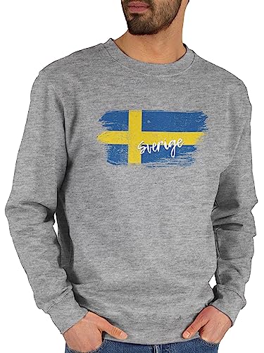 Shirtracer Sweater Pullover Sweatshirt Herren Damen - Fußball EM WM - Schweden Vintage - M - Grau meliert - Country Flagge Fussball Europameisterschaft fu Ball länder em- Fanartikel em24 2024 von Shirtracer