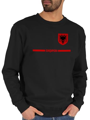 Sweater Pullover Sweatshirt Herren Damen - Fußball EM WM - Albanien Trikot Wappen | Shqipëri mit Stolz | Albanisches Fan-Motiv - M - Schwarz - Europameisterschaft Albania Pulli Fussball Albaner von Shirtracer