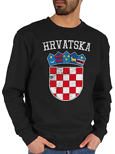 Sweater Pullover Sweatshirt Herren Damen - Fußball EM WM - Kroatien Wappen Hrvatska Krotatisch - M - Schwarz - 2024 fussball croatian jersey pulli europameisterschaft kroatisch em- fanartikel von Shirtracer